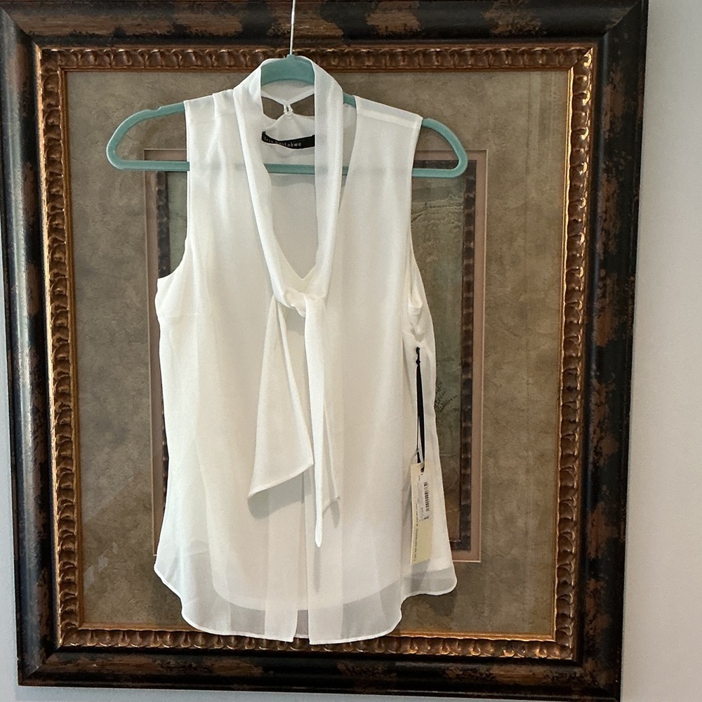 NWT Iris Setlakwe White Sleeveless Chiffon Top w/ Removable Scarf